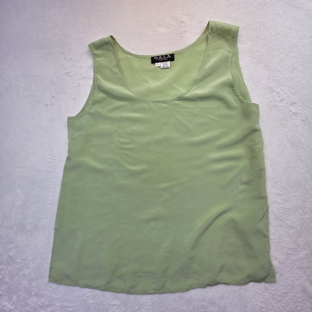 GALA Collection 100% Silk Tank Top Women's Large Light Green Sleeveless Blouse